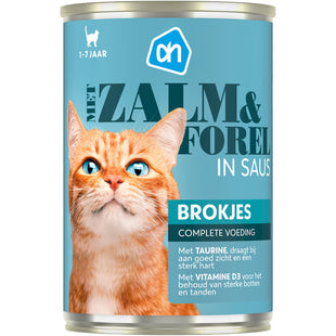 Blik brokjes zalm forel