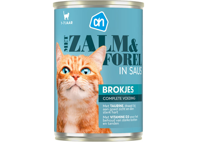 Blik brokjes zalm forel