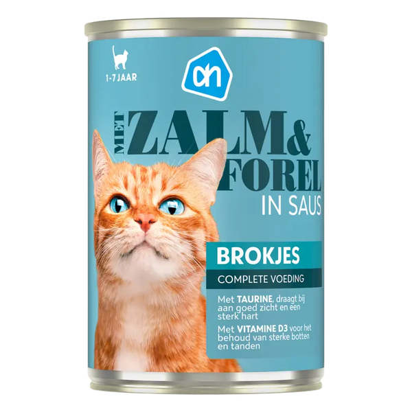 Blik brokjes zalm forel