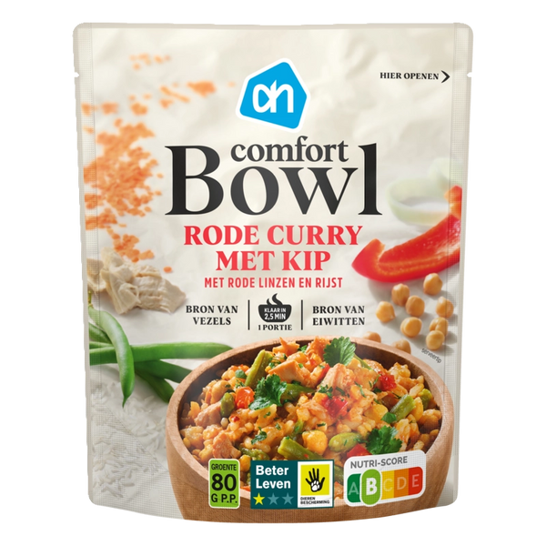 Comfort bowl rode curry met kip