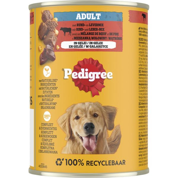 Pedigree Adult met rund en levermix in gelei