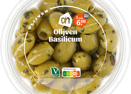 Groene olijven met basilicum