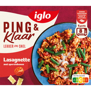 Iglo Ping & klaar lasagnette met sperziebonen