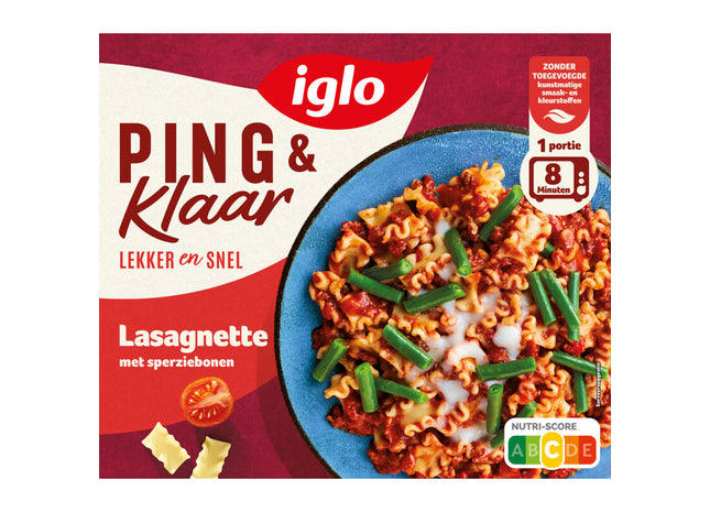 Iglo Ping & klaar lasagnette met sperziebonen