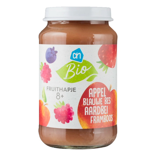 Biologisch Fruithapje appel blauwe bes aardbei 8m+