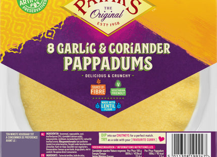 Patak's Pappadums garlic coriander kant en klaar