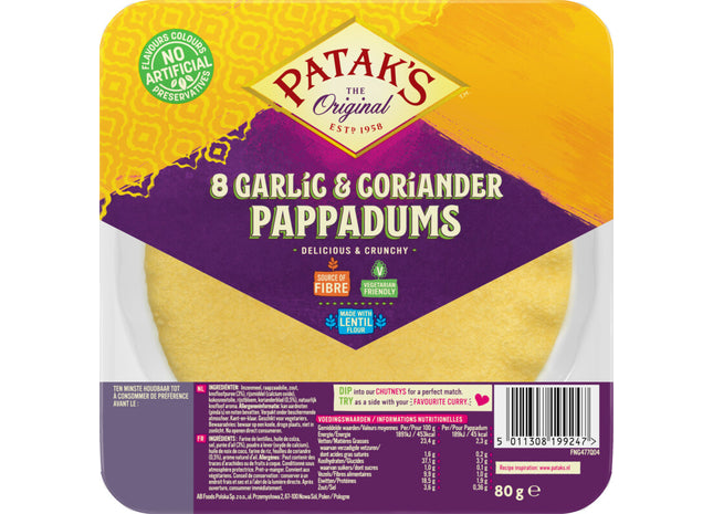 Patak's Pappadums garlic coriander kant en klaar