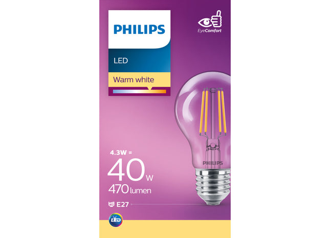 Philips Led fil standaard helder E27 40W
