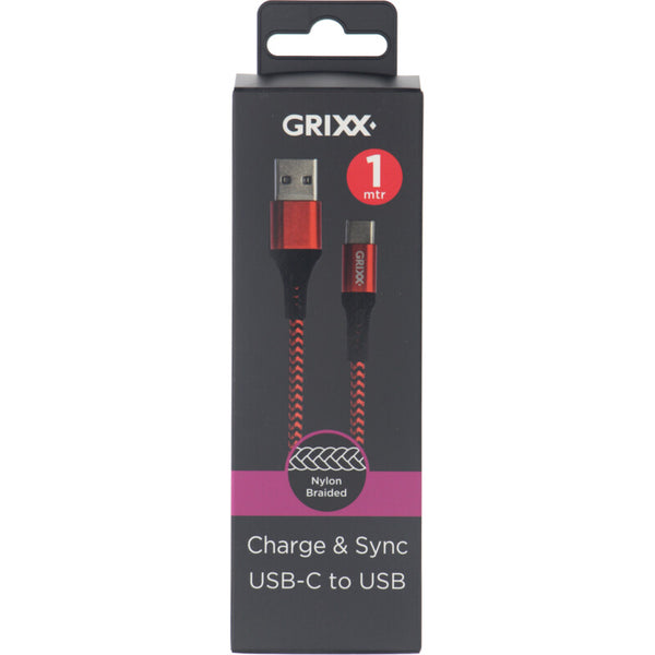 Grixx Gevlochten usb-c kabel zwart 1meter