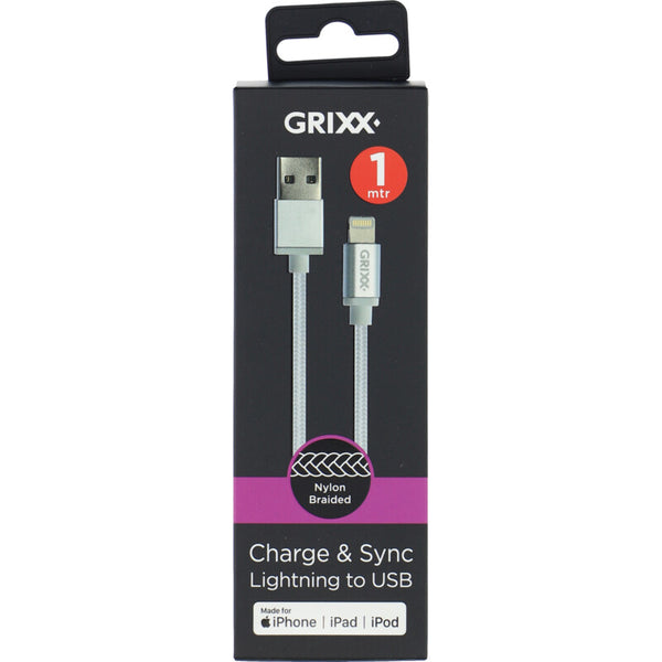 Grixx Gevlochten kabel wit 1 meter