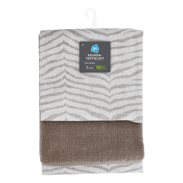 Keuken- en theedoek taupe set van 2
