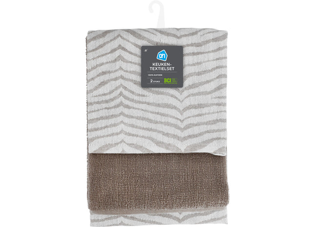 Keuken- en theedoek taupe set van 2