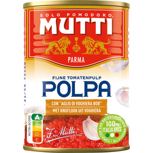 Mutti Polpa fijne tomatenpulp met knoflook