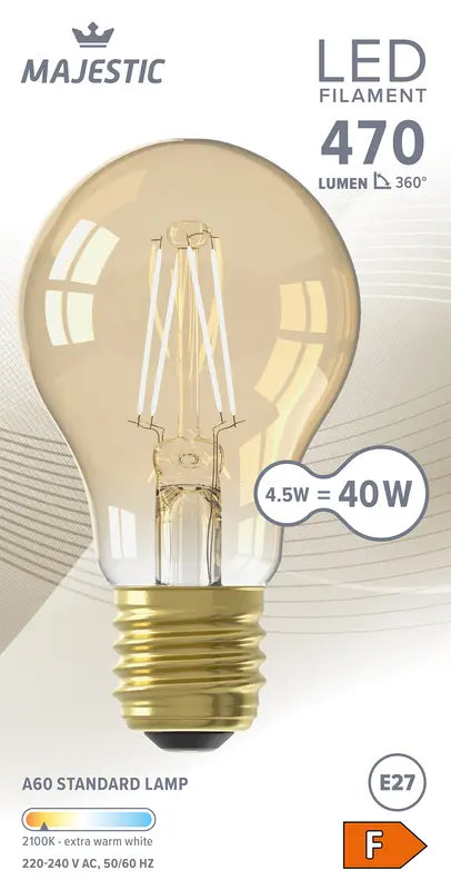Majestätische LED-Filamentlampe Standard Gold E27 40W