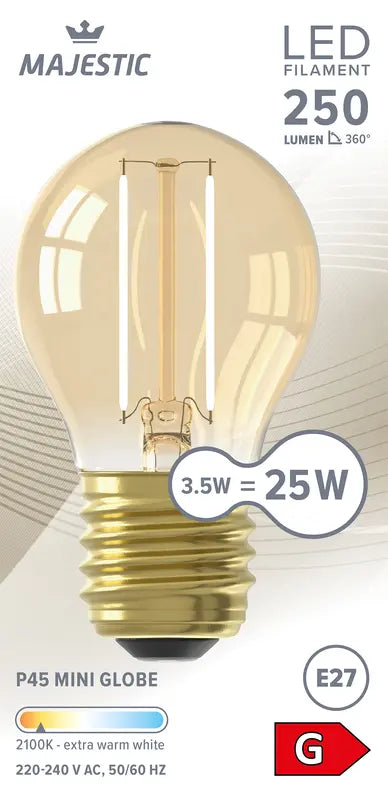 Majestic LED filament globe gold E27 25W