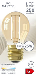 Majestic LED filament globe gold E27 25W