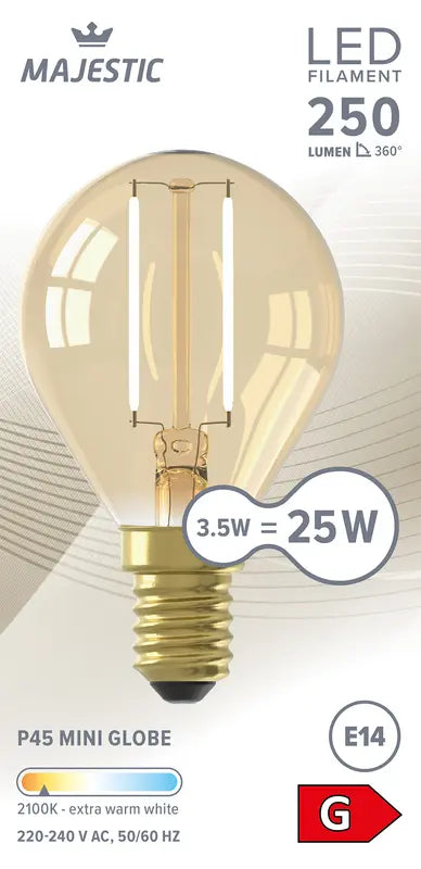 Majestic Led fil kogel goud E14 25W