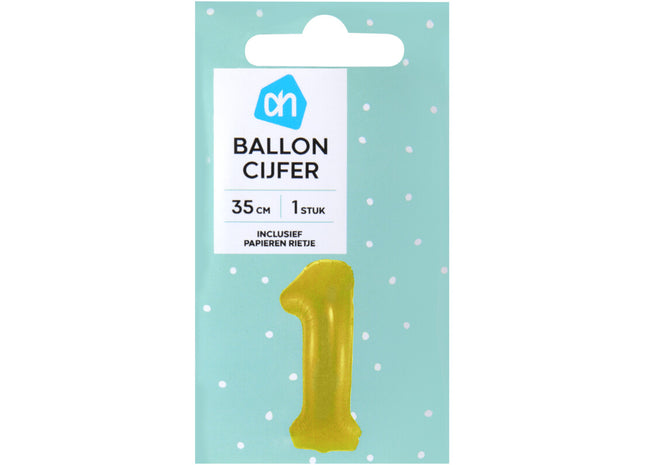 Folieballon nr 1 goud 36cm