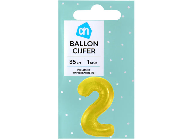 Folieballon nr 2 goud 36cm