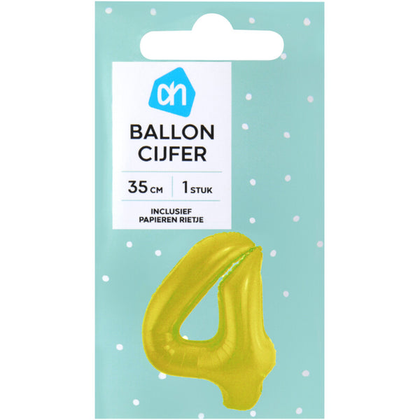 Folieballon nr 4 goud 36cm