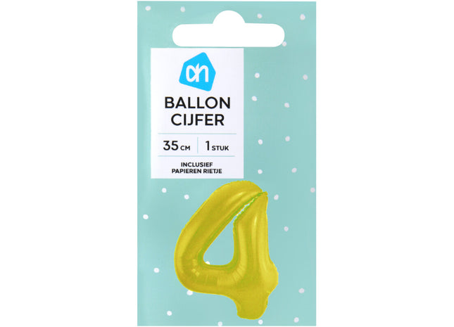 Folieballon nr 4 goud 36cm