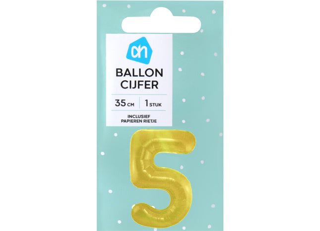Folieballon nr 5 goud 36cm