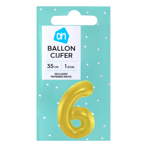 Folieballon nr 6 goud 36cm