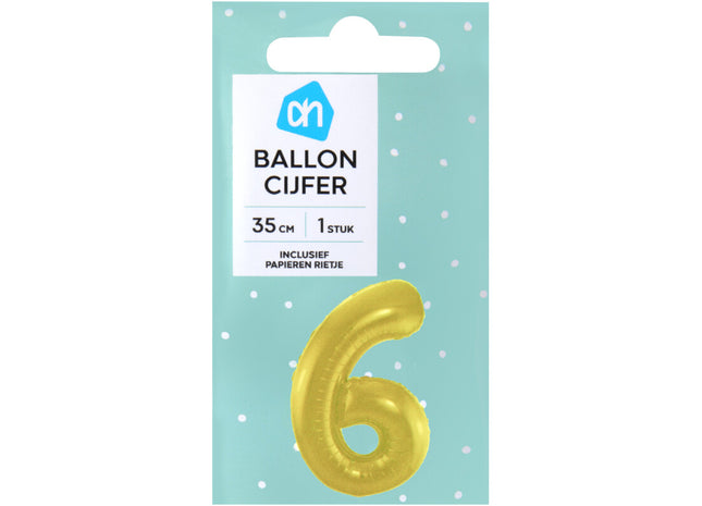 Folieballon nr 6 goud 36cm