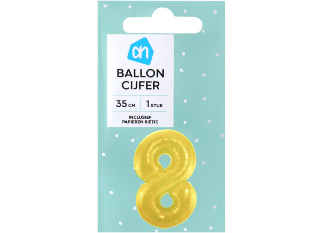 Folieballon nr 8 goud 36cm