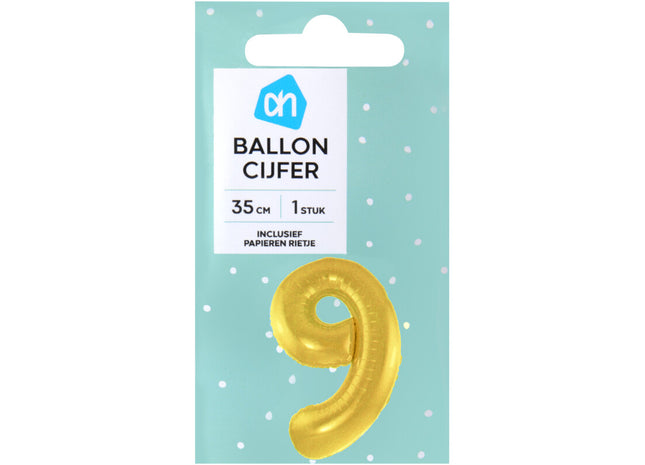 Folieballon nr 9 goud 36cm