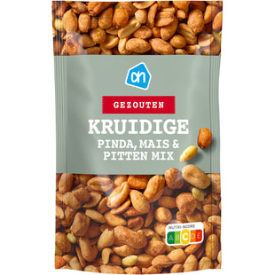 Kruidige pinda, mais en pitten gezouten