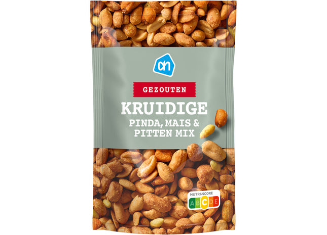 Kruidige pinda, mais en pitten gezouten