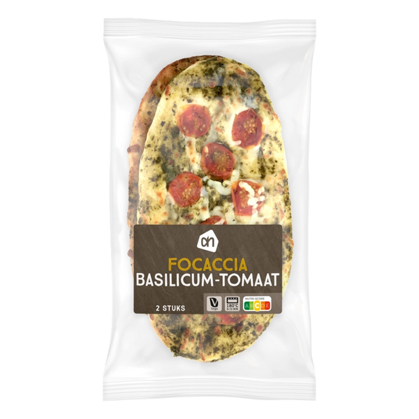 Focaccia with basil and tomato