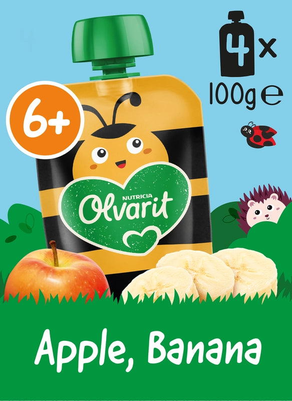 Olvarit Knijpfruit appel banaan 6m+ 4-pack