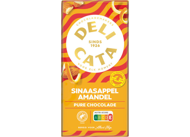 Delicata Reep pure chocolade sinaasappel amandel