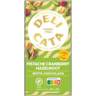 Delicata Reep witte chocolade pistache cranberry