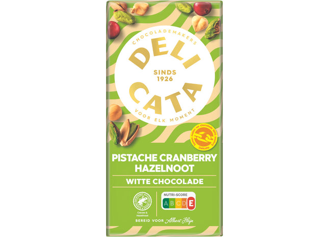 Delicata Reep witte chocolade pistache cranberry