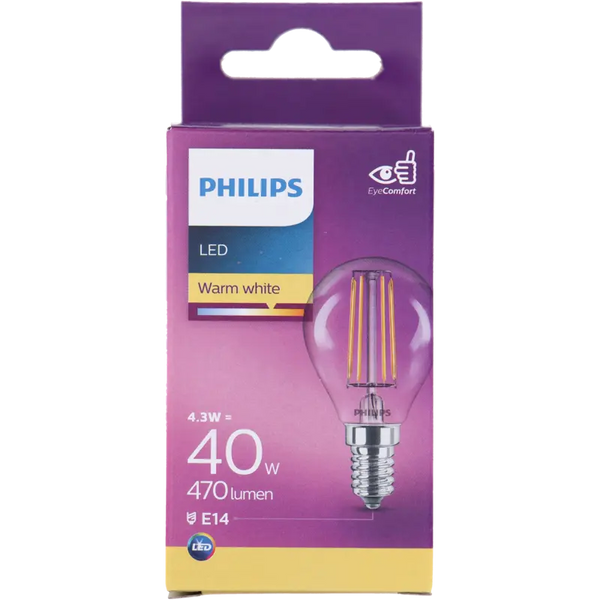 Philips LED Filament-Kugel klar E14 40W