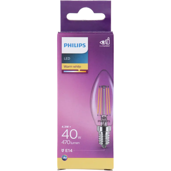 Philips LED filament candle clear E14 40W