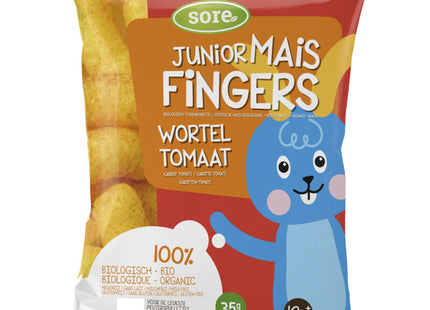 Sore Junior corn fingers carrot tomato.