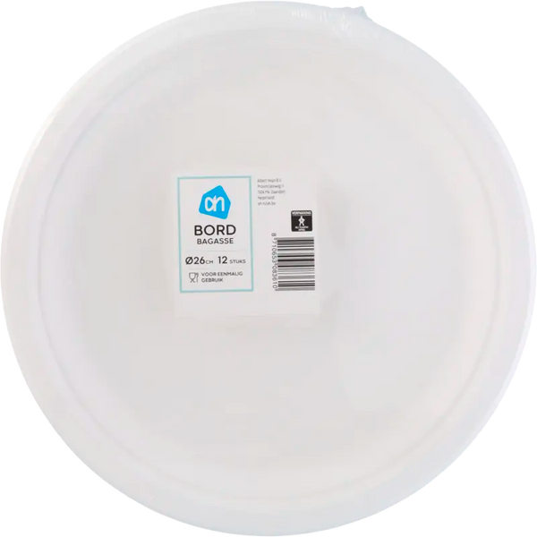 Runder weißer Teller aus Bagasse 260mm