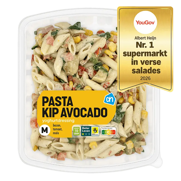 Nudelsalat mit Avocado, Huhn und Bacon