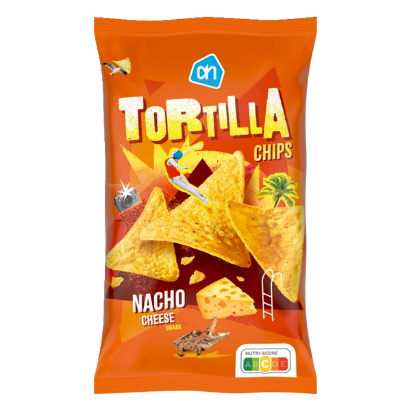 Tortilla chips with nacho cheese flavour