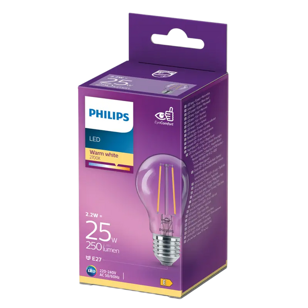 Philips LED-Filamentlampe Standard klar E27 25W