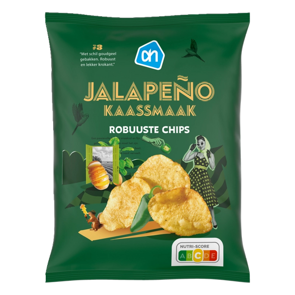 Robust cheese-flavoured jalapeño chips