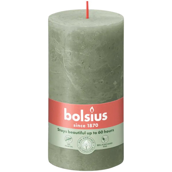 Bolsius Rustieke kaars olijfgroen 13cm
