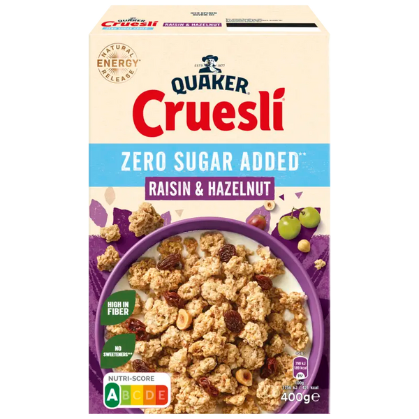 Quaker Raisin hazelnut zero sugar added