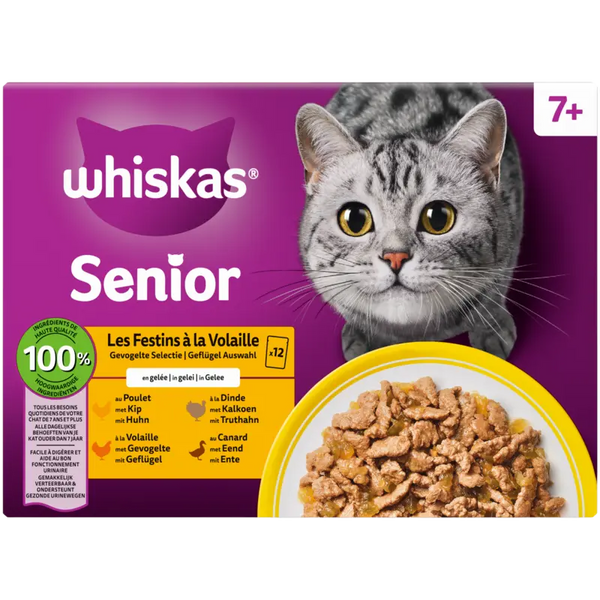 Whiskas Senior gevogelte kip,kalkoen,eend gelei