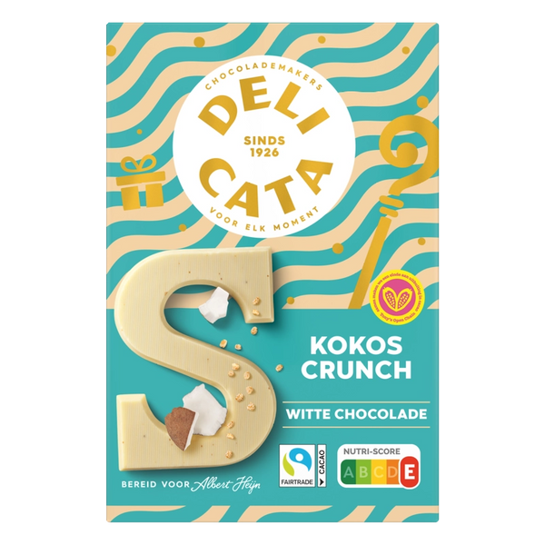 Delicata Chocolate letter white coconut crunch