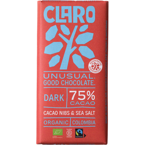 Claro Reep 75% dark cacao nibs & seasalt